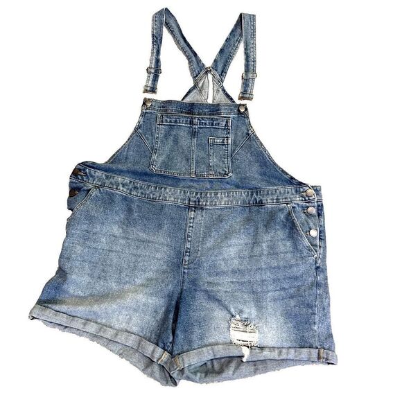 Lane Bryant Women’s Plus Size 26 Denim Short Overalls Shortalls Jeans Pockets - Picture 1 of 9